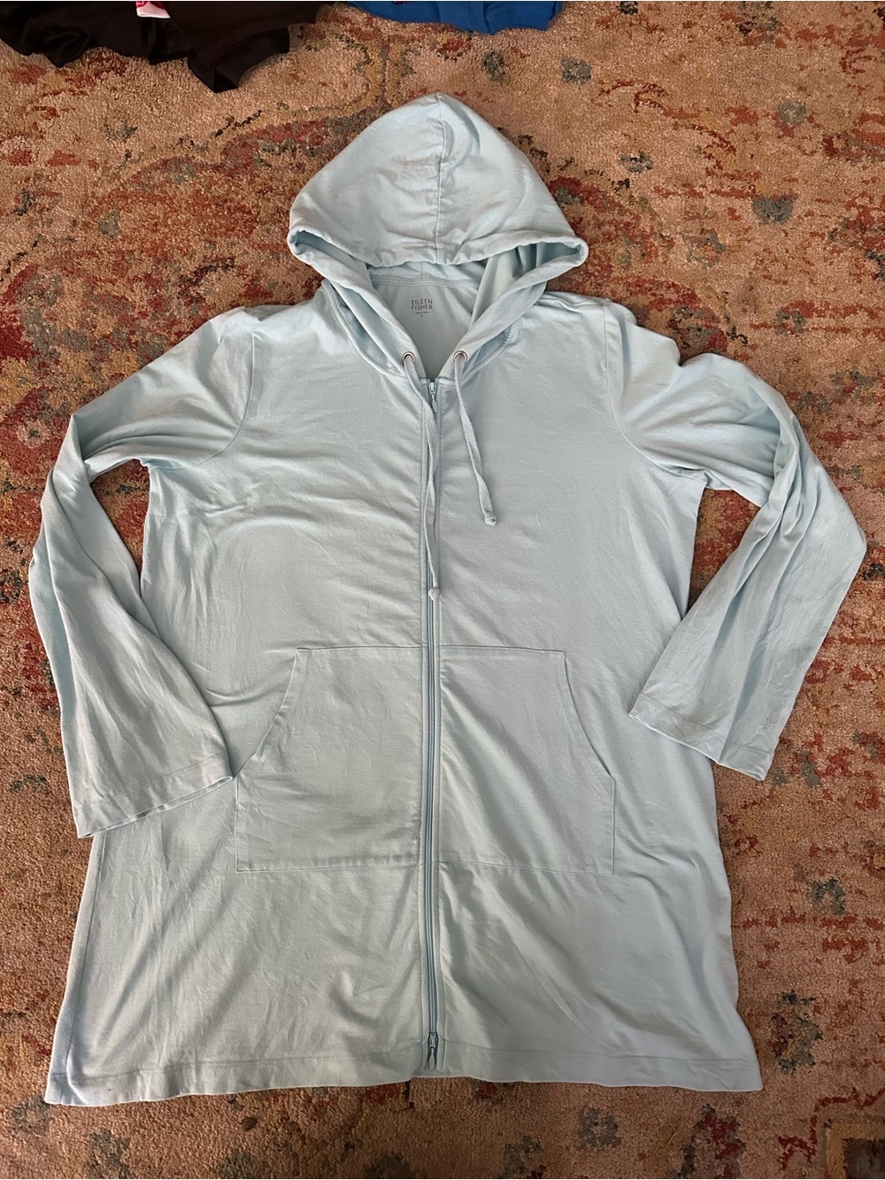Eileen Fisher Organic Cotton Zip Up Knit Hoodie Hooded Sweatshirt Lightweight L